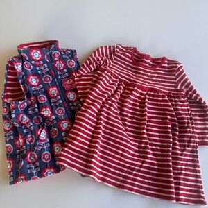 Jojo Maman Bebe Red Stripe Reversible Floral Vest & Knit Dress Size 18-24 months